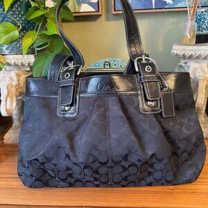 Coach Handbag - Black Soho Signature Tote Patent Leather Trim - Like New